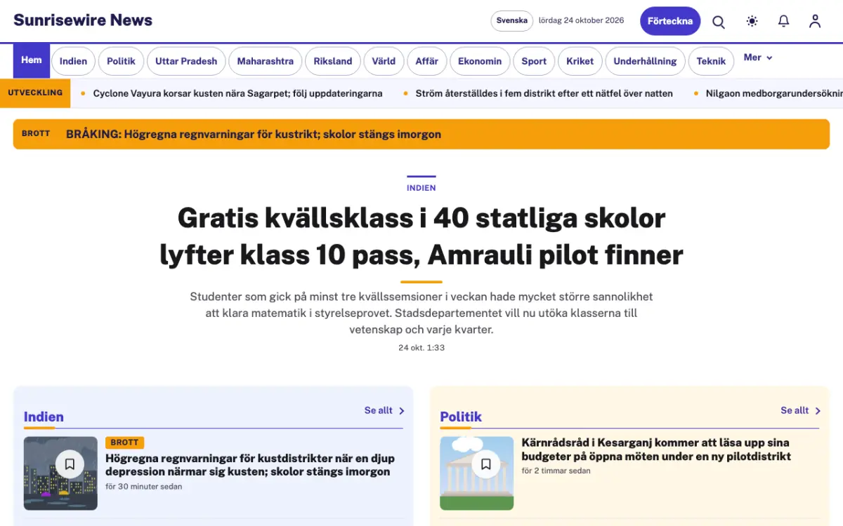 Sunrisewire – webbplatsmall för Allmänt News, skrivbordsvy
