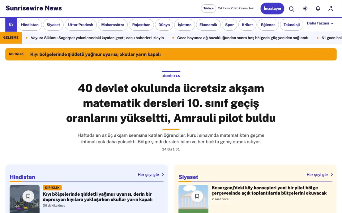 Sunrisewire — Genel Haberleri web sitesi şablonu, masaüstü görünümü