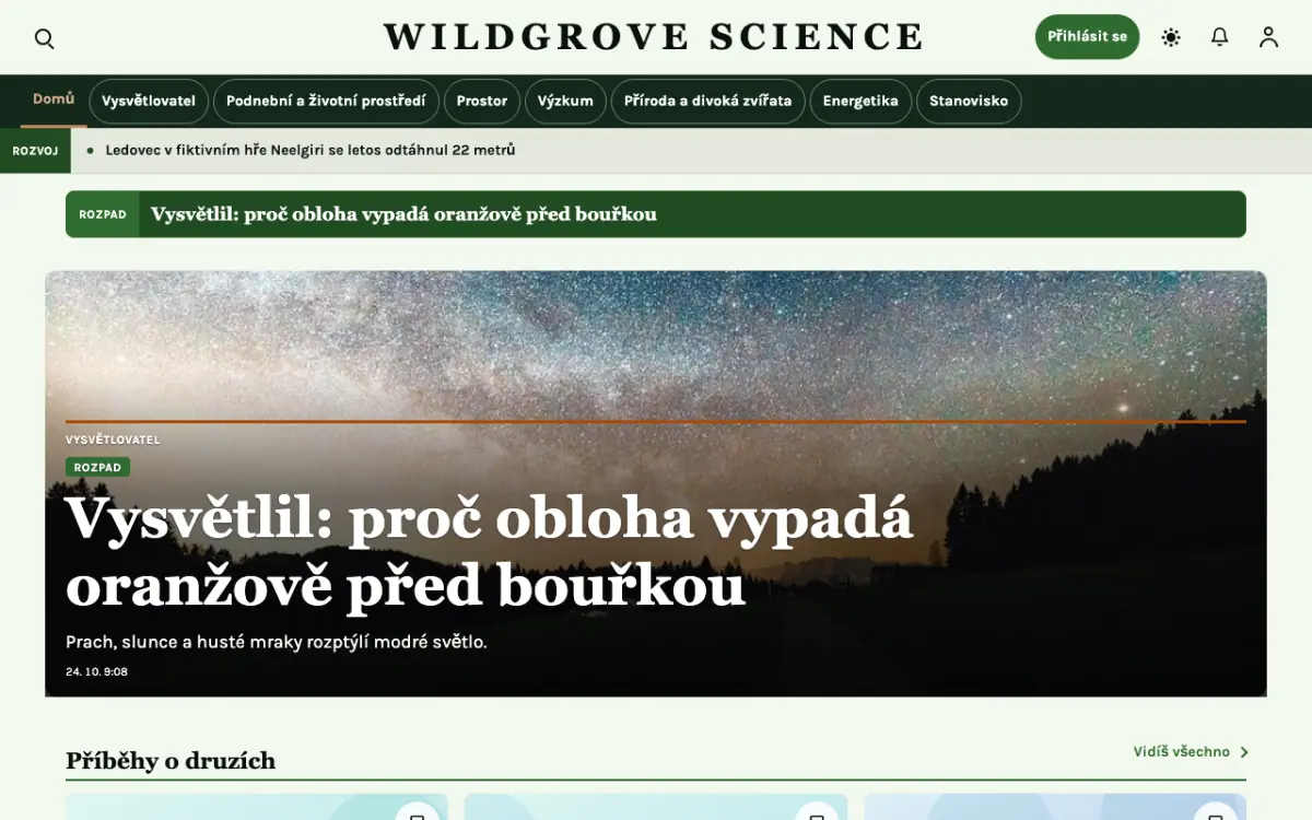 Wildgrove — šablona webu v kategorii Věda: zprávy, zobrazení na počítači