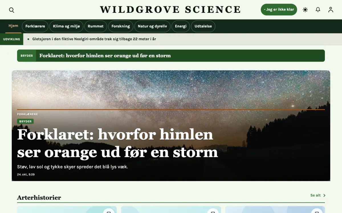 Wildgrove – hjemmesideskabelon til Videnskab News, skrivebordsvisning