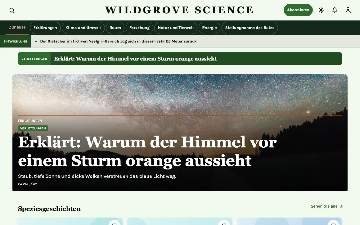 Wildgrove – Website-Vorlage für Wissenschaft-News, Desktop-Ansicht