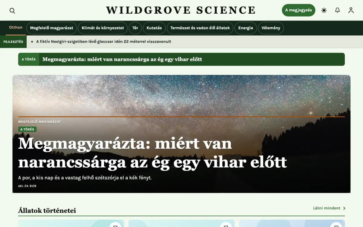 Wildgrove — Tudomány: hírek weboldalsablon, asztali nézet