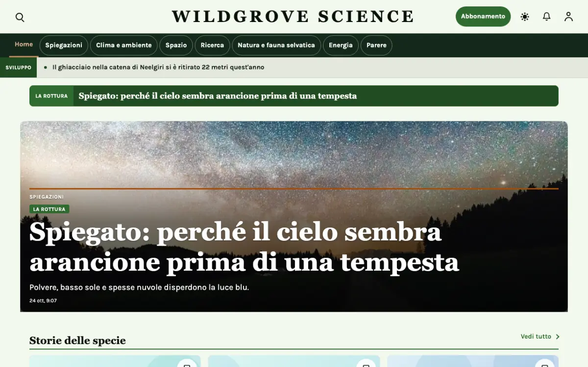 Wildgrove – template di sito per News Scienza, vista desktop