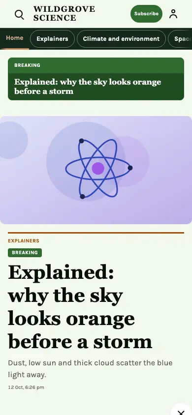Wildgrove — Science News app, phone view