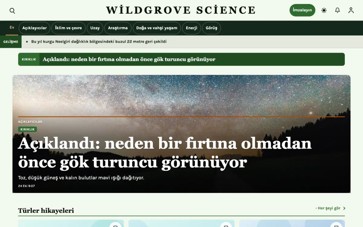Wildgrove — Bilim Haberleri web sitesi şablonu, masaüstü görünümü