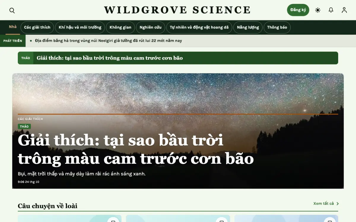 Wildgrove — mẫu website Tin Khoa học, giao diện máy tính