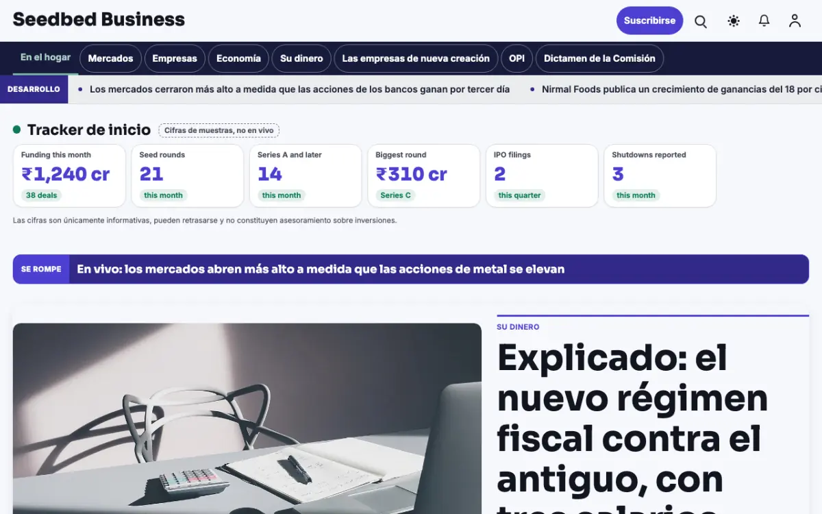 Seedbed — plantilla de sitio web de Noticias de Negocios, vista de escritorio