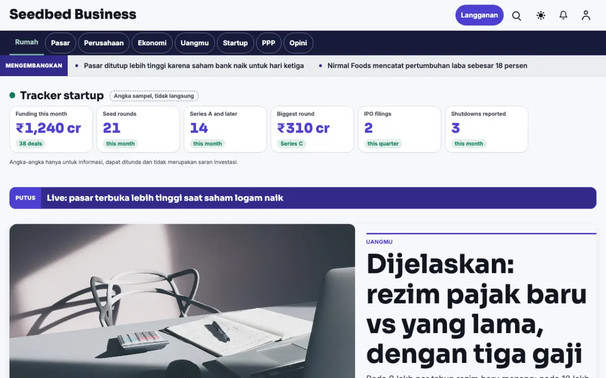 Seedbed — template situs Berita Bisnis, tampilan desktop