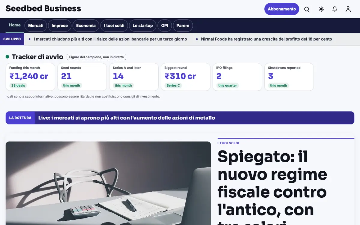 Seedbed – template di sito per News Economia, vista desktop