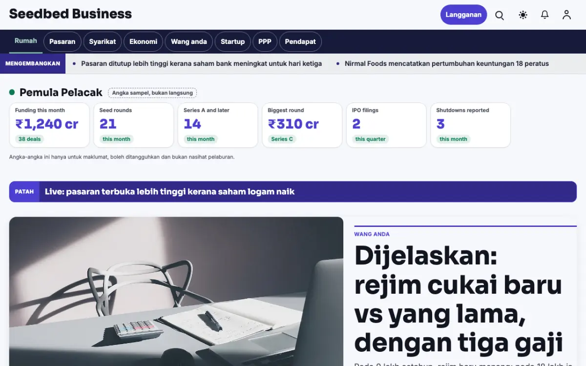 Seedbed — templat laman web Berita Perniagaan, paparan desktop