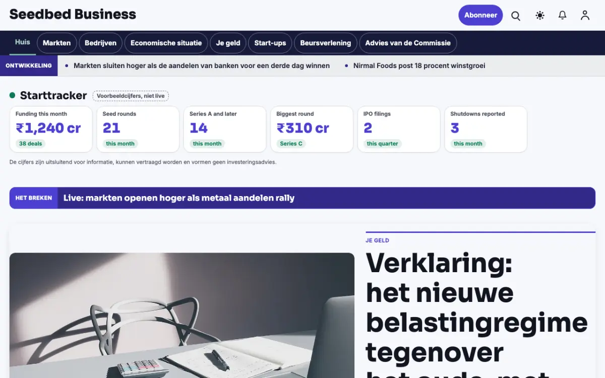 Seedbed – websitetemplate voor Economienieuws, desktopweergave