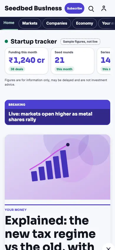 Seedbed — Business News app, phone view