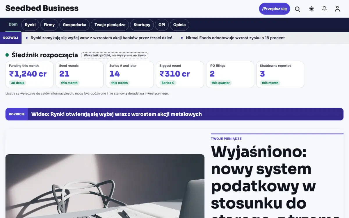 Seedbed – szablon strony (Biznes: wiadomości), widok na komputerze