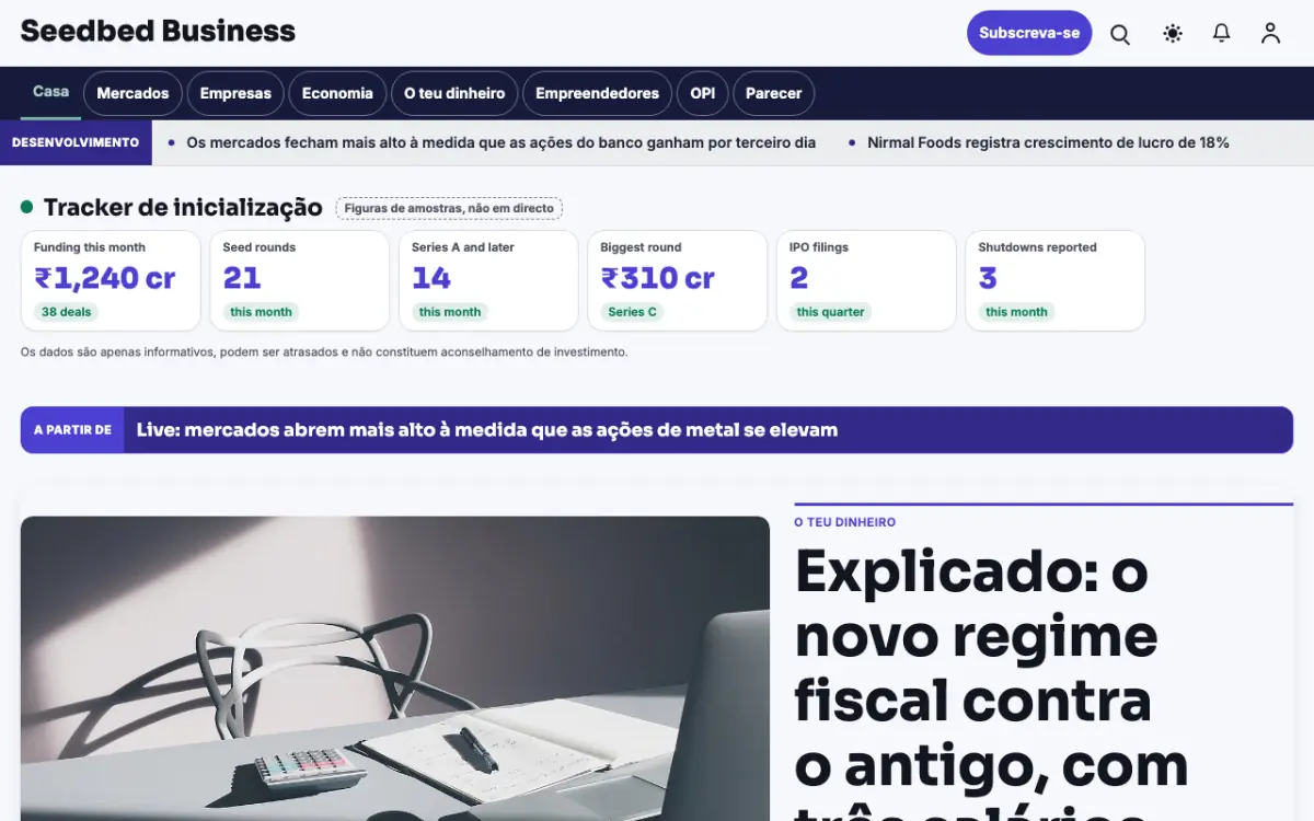 Seedbed — modelo de site de Notícias de Negócios, visualização em desktop