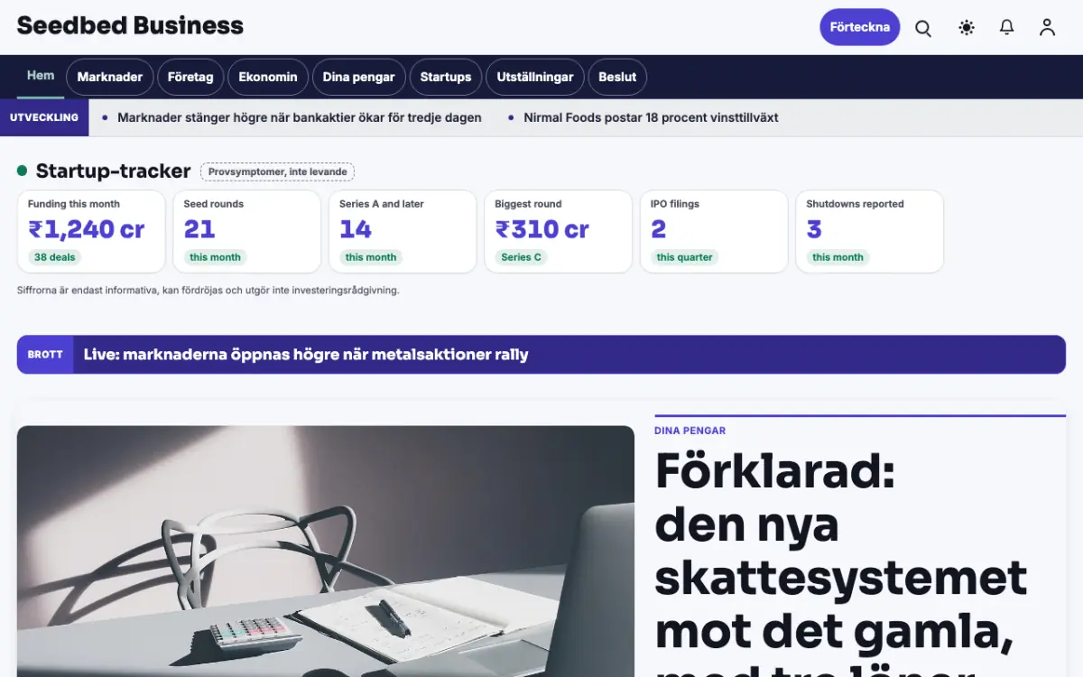 Seedbed – webbplatsmall för Ekonomi News, skrivbordsvy