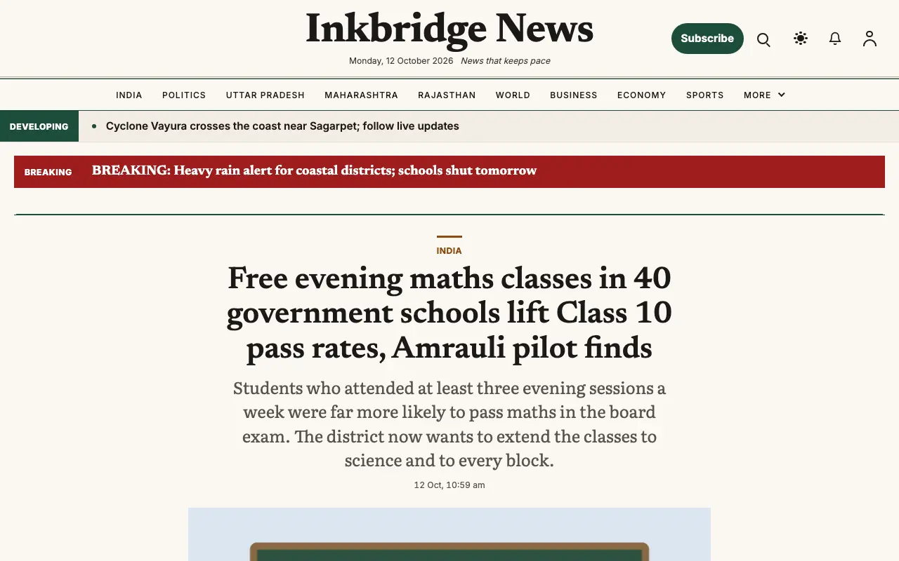 Inkbridge — General News website template, full desktop view
