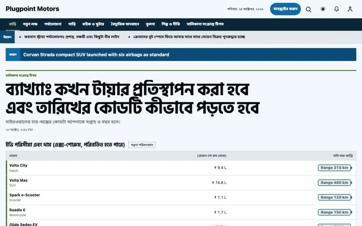 Plugpoint — অটোমোবাইল সংবাদ ওয়েবসাইট টেমপ্লেট, ডেস্কটপ ভিউ