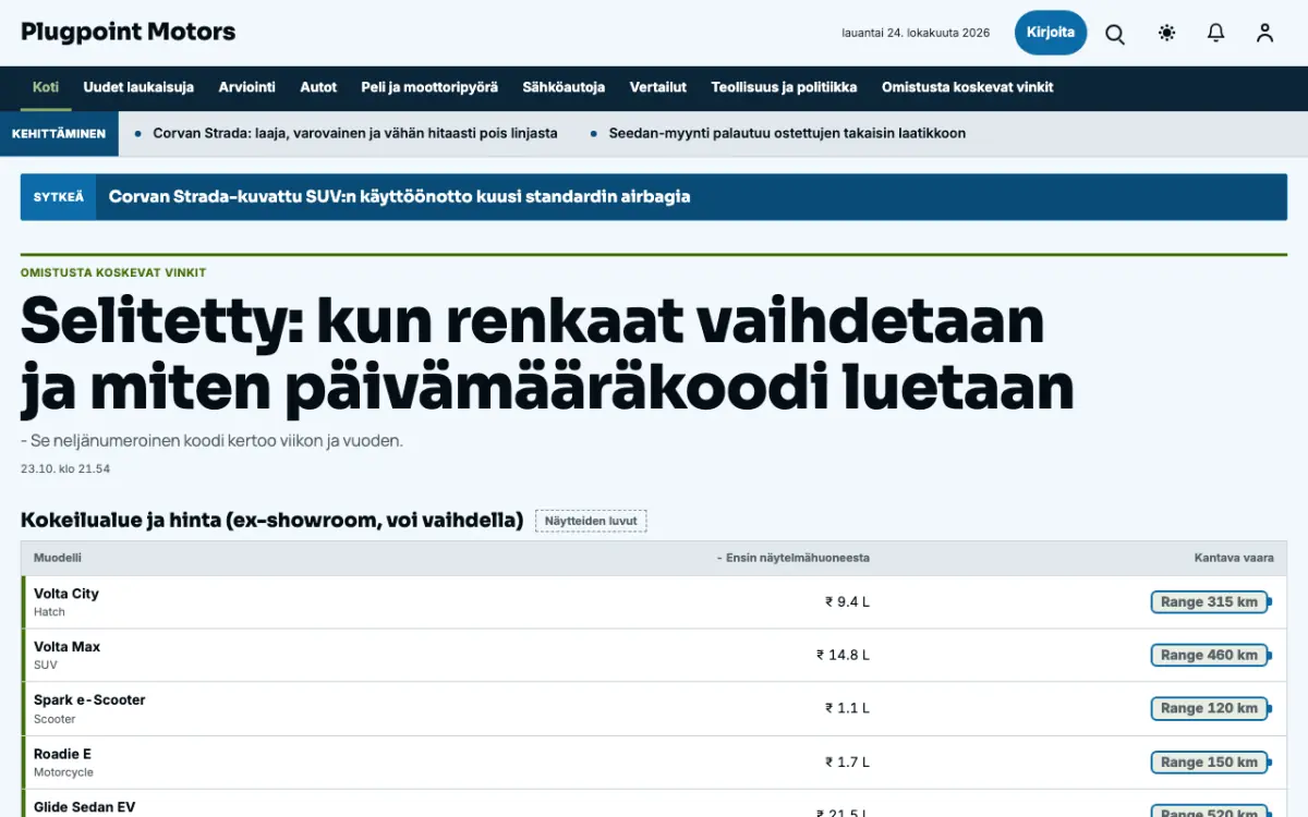 Plugpoint – verkkosivumalli (Autot News), työpöytänäkymä