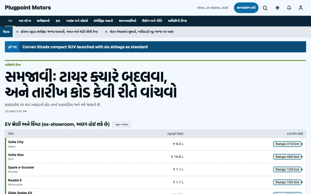 Plugpoint — ઓટોમોબાઇલ સમાચાર વેબસાઇટ ટેમ્પલેટ, ડેસ્કટોપ વ્યૂ
