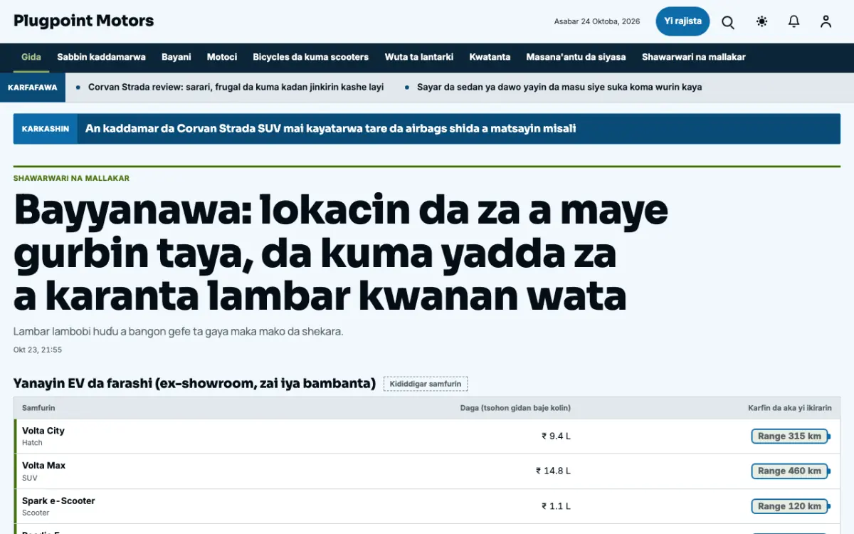 Plugpoint — samfurin shafin yanar gizo na Labaran Motoci, hangen kwamfuta