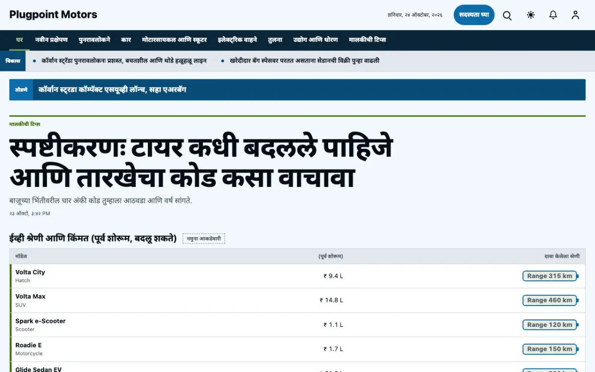 Plugpoint — वाहन बातम्या वेबसाइट टेम्पलेट, डेस्कटॉप दृश्य