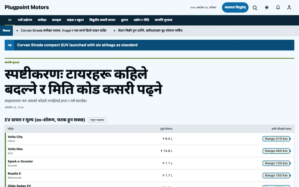 Plugpoint — सवारी साधन समाचार वेबसाइट टेम्प्लेट, डेस्कटप दृश्य