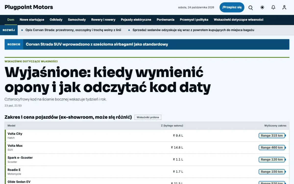 Plugpoint – szablon strony (Motoryzacja: wiadomości), widok na komputerze
