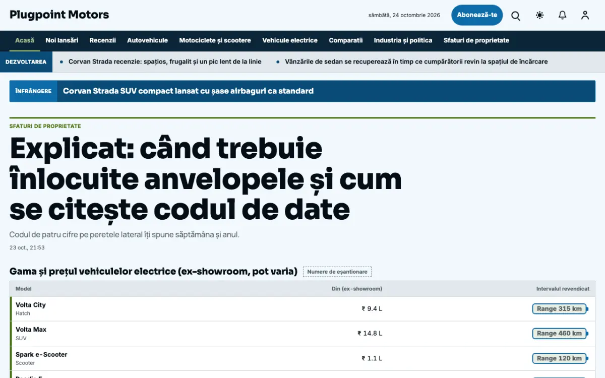 Plugpoint – șablon de site pentru Știri Auto, vedere pe desktop