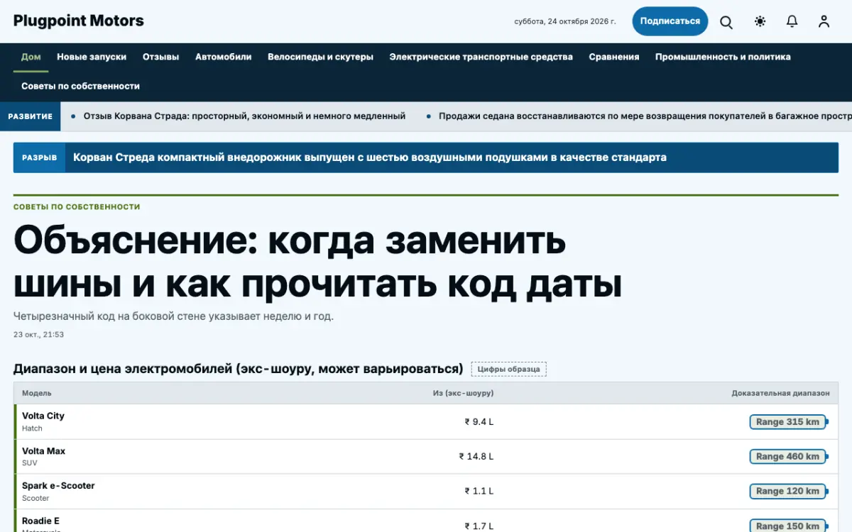 Plugpoint — шаблон сайта в категории «Авто: новости», вид на компьютере
