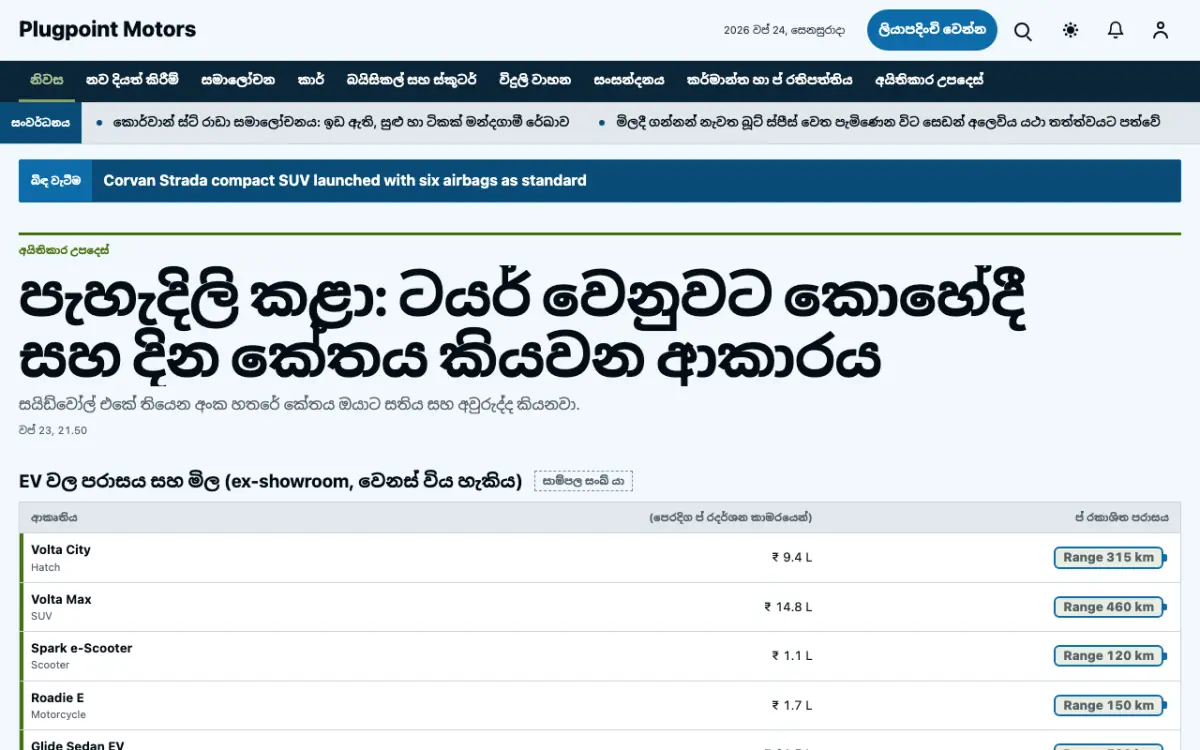 Plugpoint — මෝටර් රථ පුවත් වෙබ් අඩවි ටෙම්ප්ලේට් එක, ඩෙස්ක්ටොප් දසුන