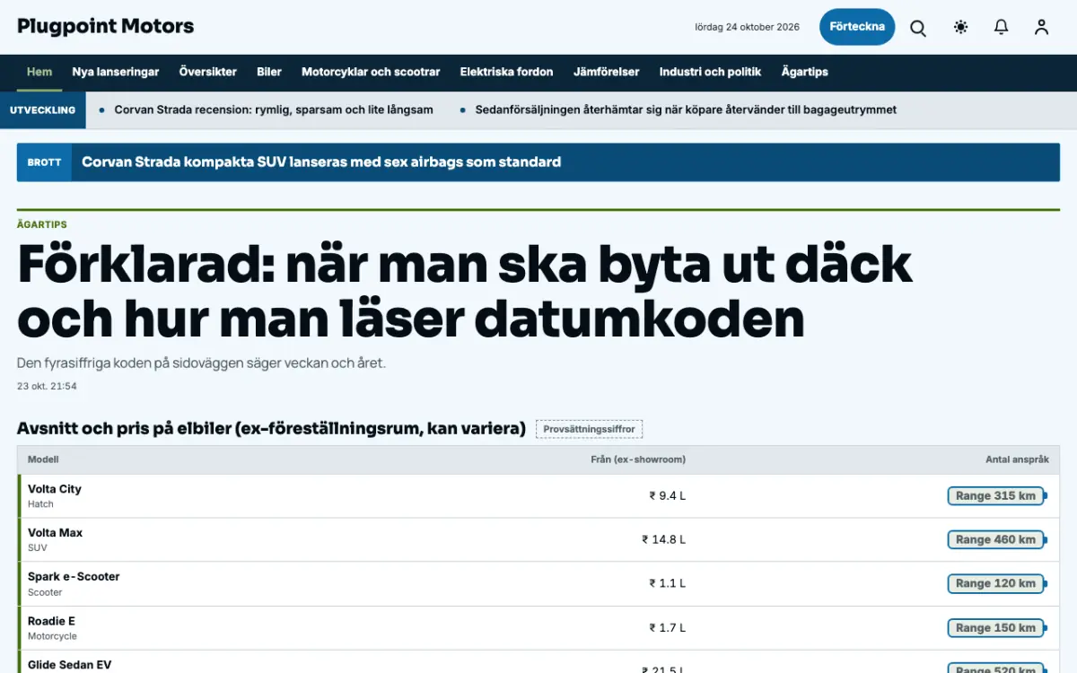 Plugpoint – webbplatsmall för Fordon News, skrivbordsvy