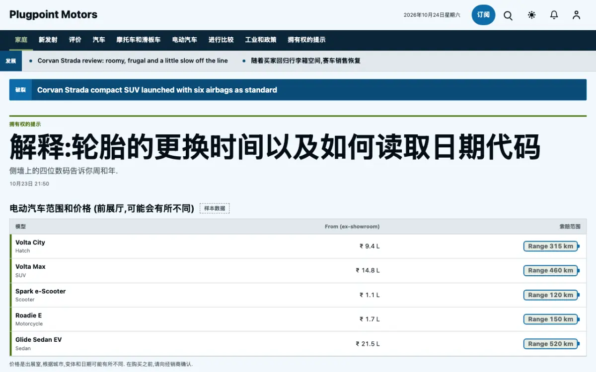Plugpoint — 汽车新闻网站模板，桌面版预览