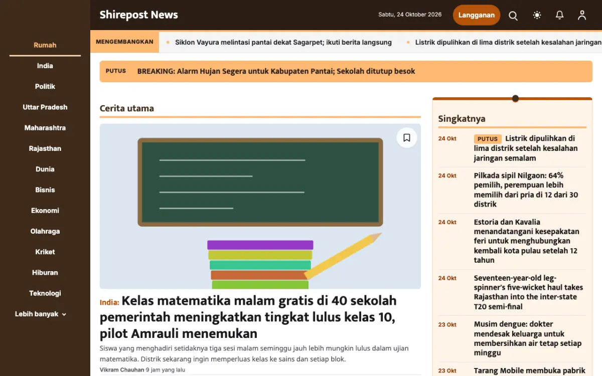 Shirepost — template situs Berita Umum, tampilan desktop