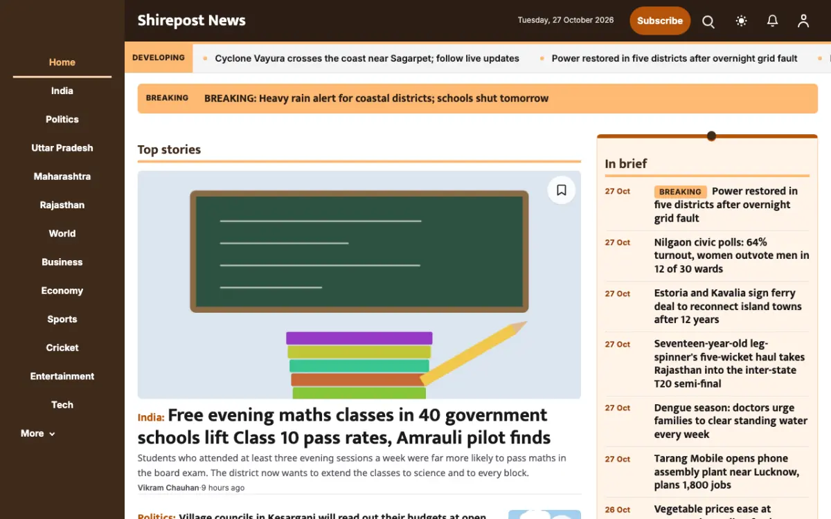 Shirepost — General News website template, desktop view