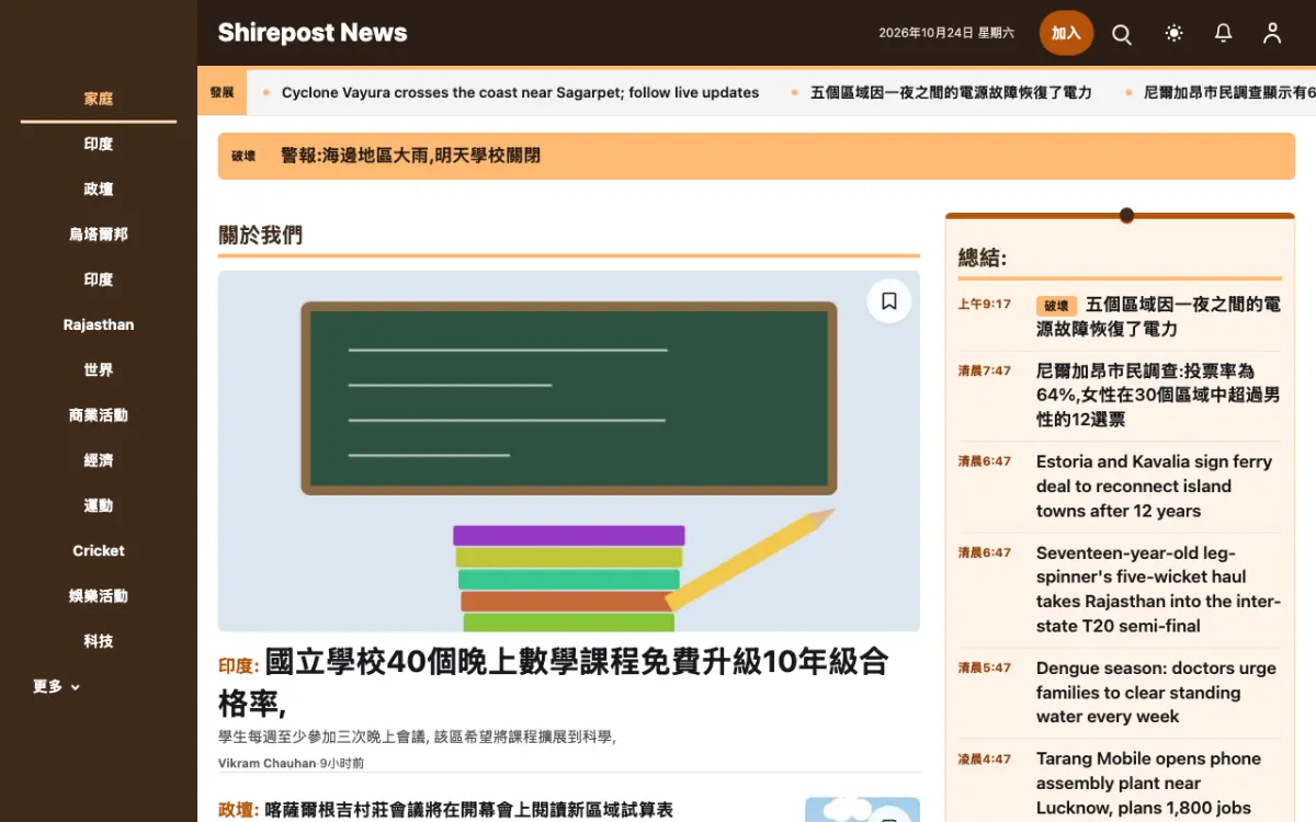 Shirepost — 綜合新聞網站範本，桌面版預覽
